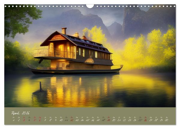 Produktbild: Romantische Fantasy Hausboote Magische Stimmungen in der D&auml;mmerung (Wandkalender 2026 DIN A3 quer), CALVENDO Monatskalender