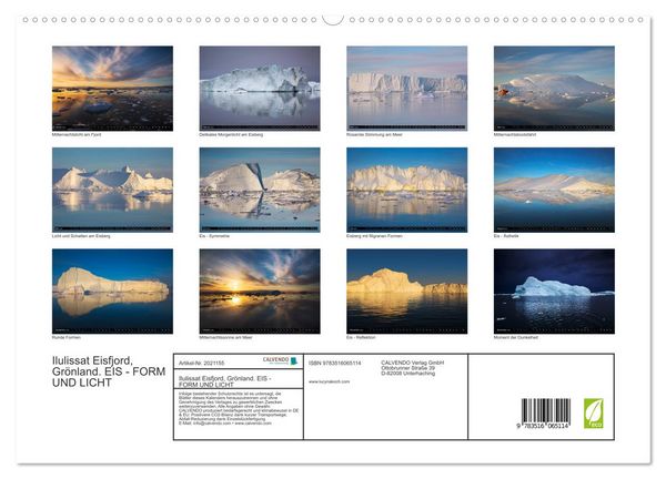 Produktbild: Ilulissat Eisfjord, Gr&ouml;nland. EIS - FORM UND LICHT (hochwertiger Premium Wandkalender 2026 DIN A2 quer), Kunstdruck in Hochglanz