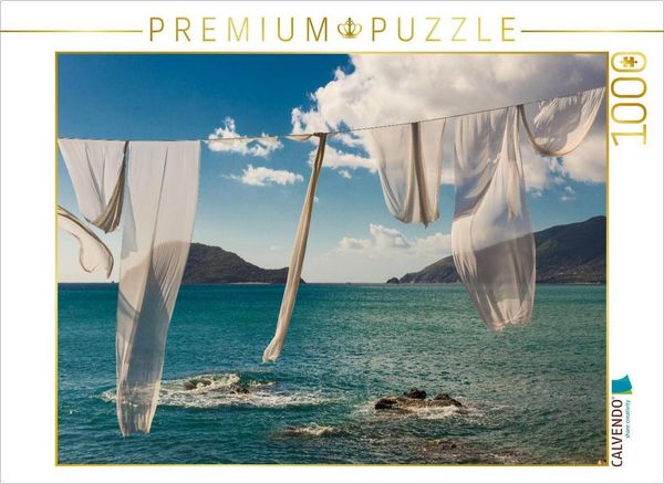 CALVENDO Puzzle Die weißen Gewänder wiegen sich im Wind und geben den Blick auf die 'Schildkröteninsel' frei | 1000 Teile Lege-Größe 64x48cm Foto-Puzz