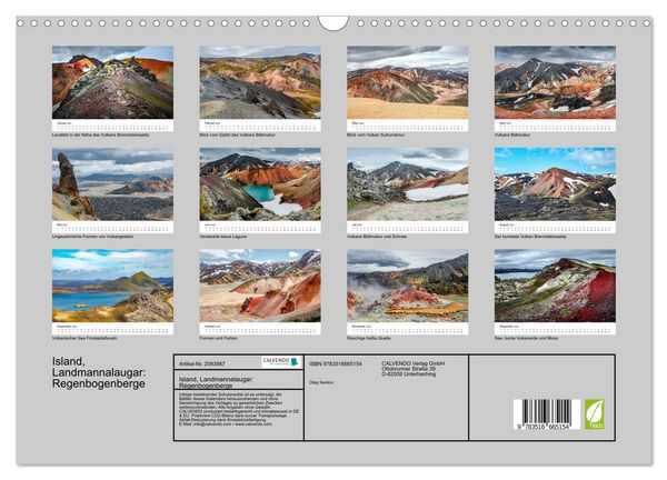 Produktbild: Island, Landmannalaugar: Regenbogenberge (Wandkalender 2026 DIN A3 quer), CALVENDO Monatskalender