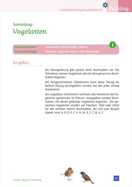 Produktbild: Ged&auml;chtnistraining Senioren - Ged&auml;chtnistraining f&uuml;r jede Jahreszeit: Fr&uuml;hling. Spielerisches Ged&auml;chtnistraining f&uuml;r Senioren. Auch mit Demenz.