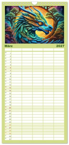 Produktbild: Familienplaner 2027 - Drachen - Mystische Wesen mit 5 Spalten (Wandkalender, 21 x 45 cm) CALVENDO