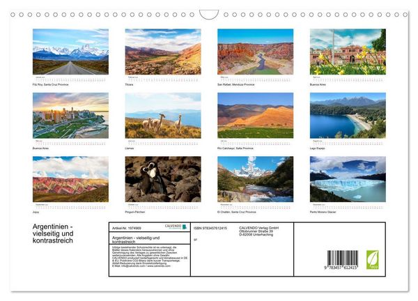 Produktbild: Argentinien - vielseitig und kontrastreich (Wandkalender 2026 DIN A3 quer), CALVENDO Monatskalender