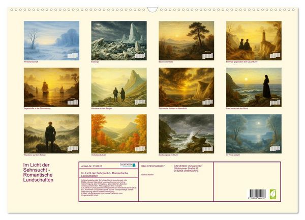 Produktbild: Im Licht der Sehnsucht - Romantische Landschaften (Wandkalender 2026 DIN A2 quer), CALVENDO Monatskalender