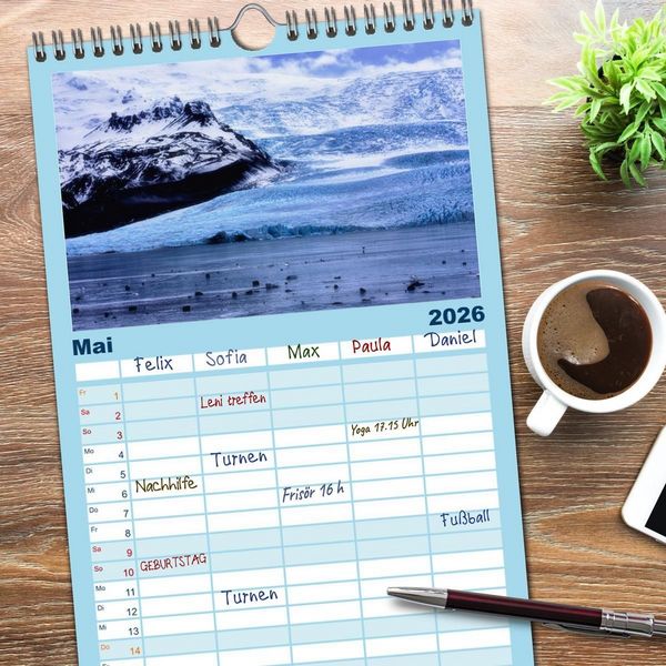 Produktbild: Familienplaner 2026 - Island - faszinierende Landschaften im S&uuml;den mit 5 Spalten (Wandkalender, 21 x 45 cm) CALVENDO