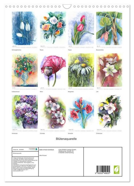 Produktbild: Bl&uuml;tenaquarelle (Wandkalender 2026 DIN A3 hoch), CALVENDO Monatskalender
