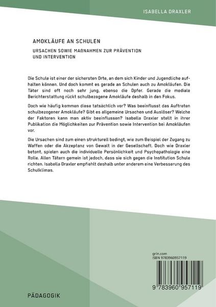 Produktbild: Amokl&auml;ufe an Schulen. Ursachen sowie Ma&szlig;nahmen zur Pr&auml;vention und Intervention