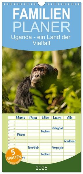 Familienplaner 2026 - Uganda - ein Land der Vielfalt mit 5 Spalten (Wandkalender, 21 x 45 cm) CALVENDO