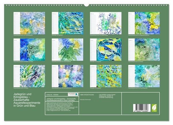 Produktbild: Jadegr&uuml;n und K&ouml;nigsblau - Zauberhafte Aquarellexperimente in Gr&uuml;n und Blau (hochwertiger Premium Wandkalender 2026 DIN A2 quer), Kunstdruck in Hochglanz
