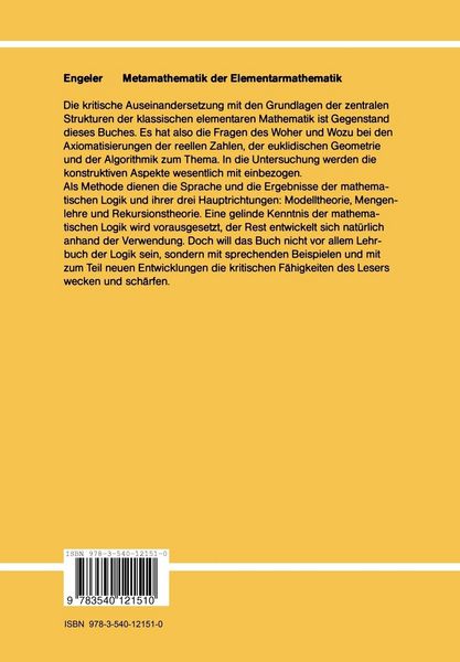 Produktbild: Metamathematik der Elementarmathematik