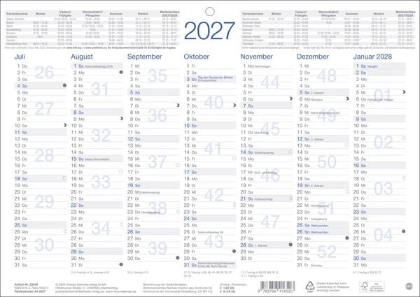 Produktbild: Tafelkalender A4 2027