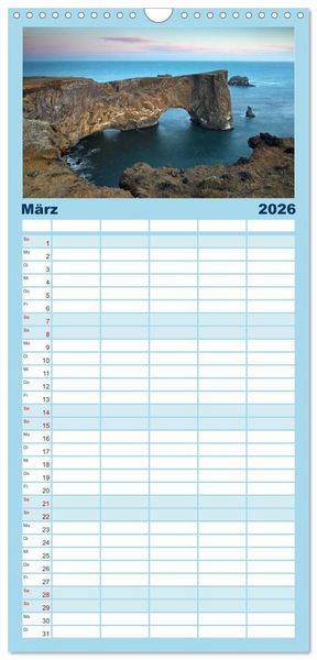 Produktbild: Familienplaner 2026 - Island - Iceland mit 5 Spalten (Wandkalender, 21 x 45 cm) CALVENDO