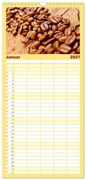 Produktbild: Familienplaner 2027 - KAFFEE 2027 mit 5 Spalten (Wandkalender, 21 x 45 cm) CALVENDO