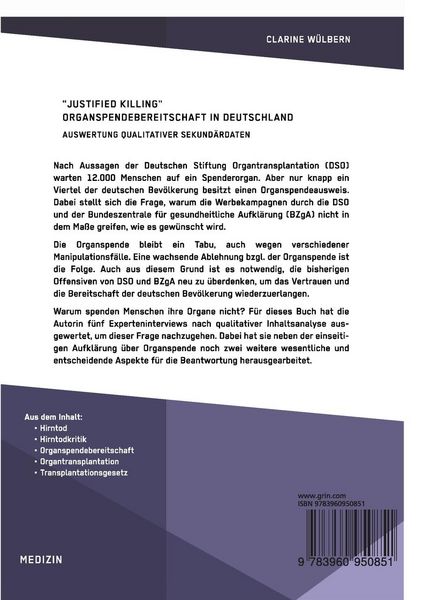 Produktbild: "Justified Killing". Organspendebereitschaft in Deutschland