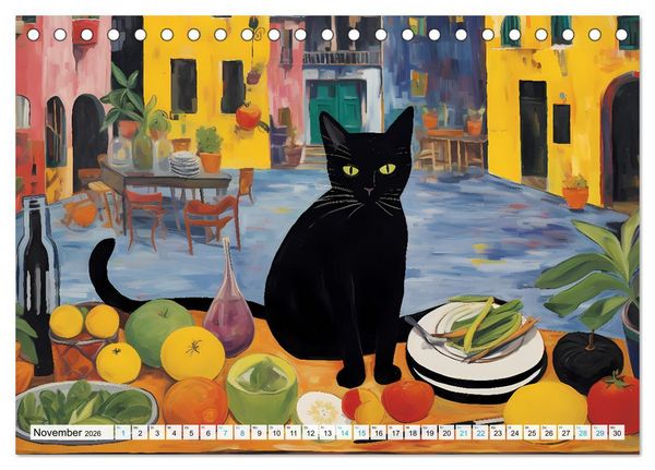 Produktbild: Kunstvolle Katzen (Tischkalender 2026 DIN A5 quer), CALVENDO Monatskalender