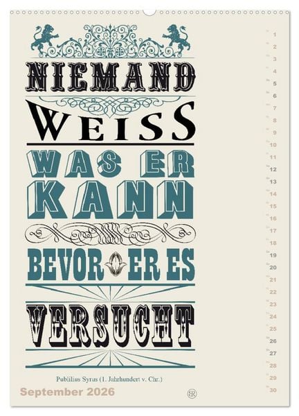 Produktbild: Die sch&ouml;nsten Lebensweisheiten Typo - Kalender (hochwertiger Premium Wandkalender 2026 DIN A2 hoch), Kunstdruck in Hochglanz