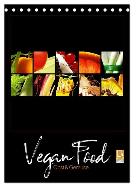 Vegan Food Kalender – Obst und Gemüse auf Schwarz (Tischkalender 2026 DIN A5 hoch), CALVENDO Monatskalender