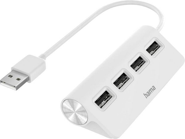 Produktbild: hama 00200120 USB-Hub, 4 Ports, USB 2.0, 480 Mbit/s, Wei&szlig;