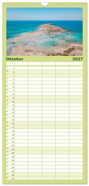 Produktbild: Familienplaner 2027 - Kreta - Die sch&ouml;nsten Str&auml;nde mit 5 Spalten (Wandkalender, 21 x 45 cm) CALVENDO