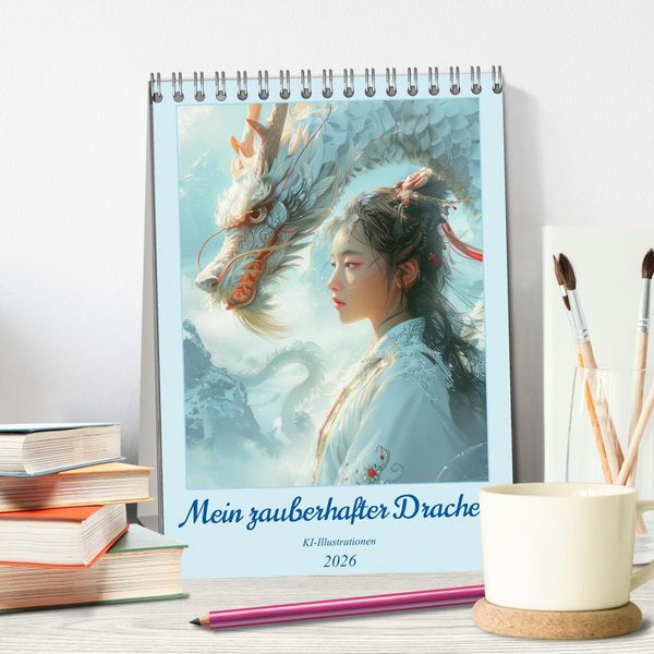 Produktbild: Mein zauberhafter Drache &ndash; KI-Illustrationen (Tischkalender 2026 DIN A5 hoch), CALVENDO Monatskalender