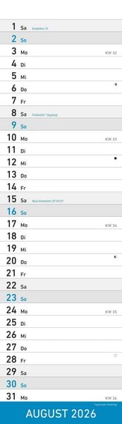 Produktbild: Streifenplaner Mini BLAU 2026 - Streifenkalender - Wandplaner - Küchen-Kalender - 9,5x33