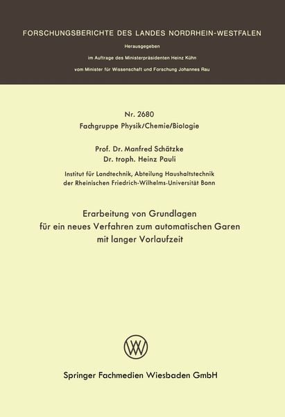 Produktbild: Erarbeitung von Grundlagen f&uuml;r ein neues Verfahren zum automatischen Garen mit langer Vorlaufzeit