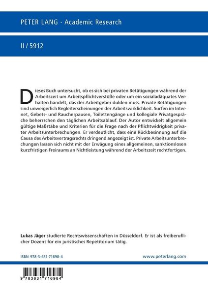 Produktbild: Private Arbeitsunterbrechungen als Pflichtversto&szlig;