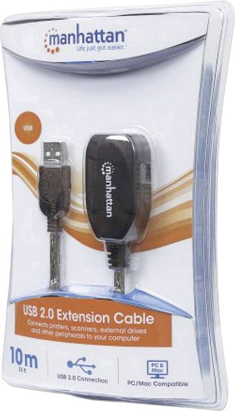 Produktbild: Manhattan USB-Kabel USB 2.0 USB-A Stecker, USB-A Buchse 10.00m Schwarz 150248