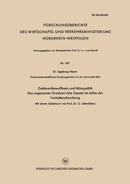 Produktbild: Geldwertbewu&szlig;tsein und M&uuml;nzpolitik Das sogenannte Gresham&rsquo;sche Gesetz im Lichte der Verhaltensforschung