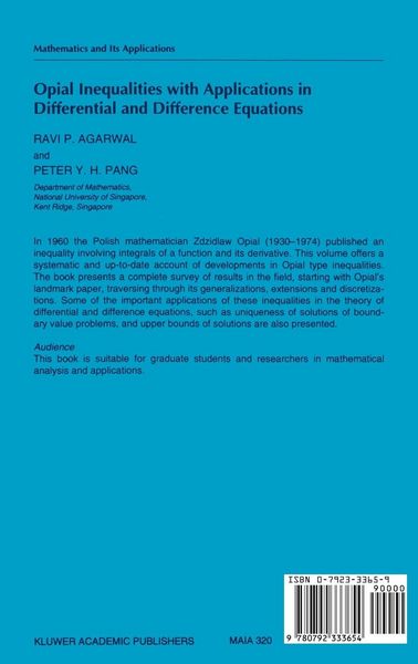 Produktbild: Opial Inequalities with Applications in Differential and Difference Equations