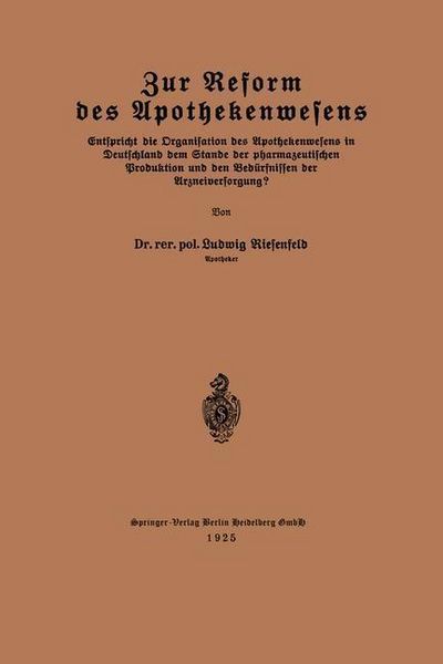 Produktbild: Zur Reform des Apothekenwesens