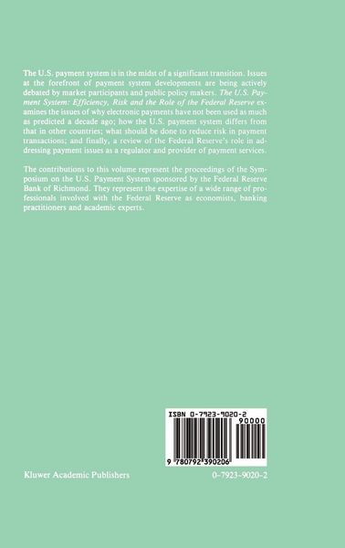 Produktbild: The U.S. Payment System: Efficiency, Risk and the Role of the Federal Reserve