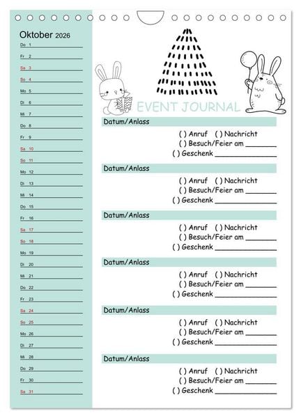 Produktbild: Geburtstagsplaner Doodle Tiere - F&uuml;r Termine, Geschenke, Eventdetails & mehr (Wandkalender 2026 DIN A4 hoch), CALVENDO Monatskalender
