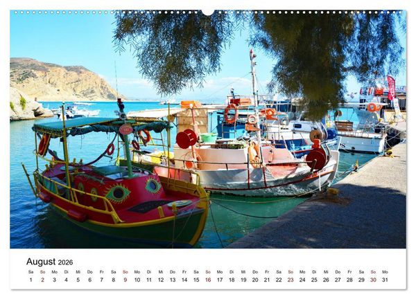 Produktbild: Farbenfrohe Boote in kristallklarem Wasser (hochwertiger Premium Wandkalender 2026 DIN A2 quer), Kunstdruck in Hochglanz