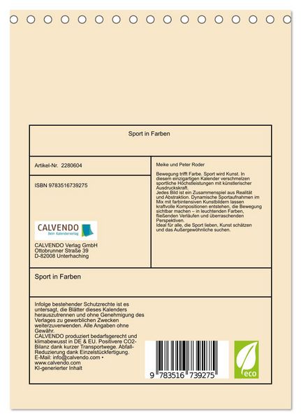 Produktbild: Sport in Farben (Tischkalender 2026 DIN A5 hoch), CALVENDO Monatskalender