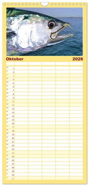 Produktbild: Familienplaner 2026 - Anglergl&uuml;ck - den Fisch am Haken mit 5 Spalten (Wandkalender, 21 x 45 cm) CALVENDO