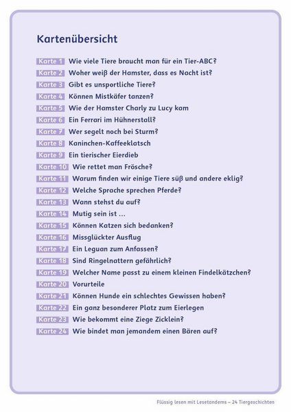 Produktbild: Fl&uuml;ssig lesen mit Lesetandems &ndash; 24 Tiergeschichten, Klasse 3/4