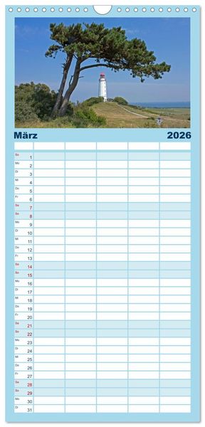Produktbild: Familienplaner 2026 - Ostseeinseln R&uuml;gen, Hiddensee, Ummanz mit 5 Spalten (Wandkalender, 21 x 45 cm) CALVENDO