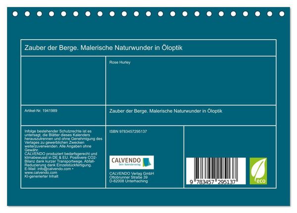 Produktbild: Zauber der Berge. Malerische Naturwunder in &Ouml;loptik (Tischkalender 2026 DIN A5 quer), CALVENDO Monatskalender