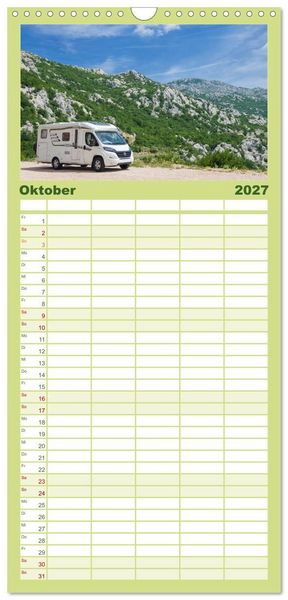 Produktbild: Familienplaner 2027 - Abenteuer Wohnmobil - Camping, Vanlife, Roadtrips mit 5 Spalten (Wandkalender, 21 x 45 cm) CALVENDO