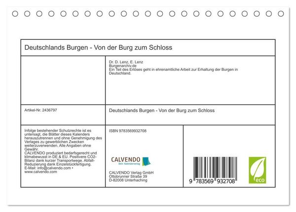Produktbild: Deutschlands Burgen - Von der Burg zum Schloss (Tischkalender 2027 DIN A5 quer), CALVENDO Monatskalender