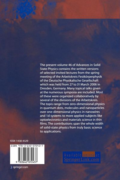Produktbild: Advances in Solid State Physics 46