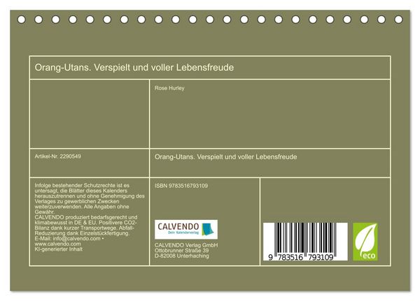 Produktbild: Orang-Utans. Verspielt und voller Lebensfreude (Tischkalender 2027 DIN A5 quer), CALVENDO Monatskalender
