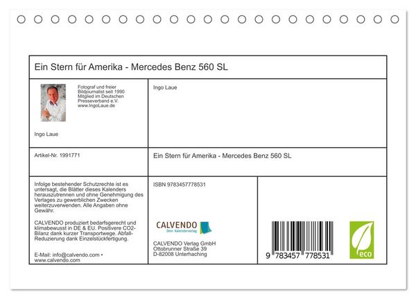 Produktbild: Ein Stern f&uuml;r Amerika - Mercedes Benz 560 SL (Tischkalender 2026 DIN A5 quer), CALVENDO Monatskalender