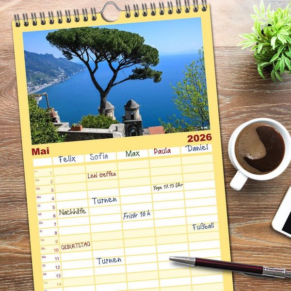 Produktbild: Familienplaner 2026 - Sehnsuchtsort Amalfik&uuml;ste mit 5 Spalten (Wandkalender, 21 x 45 cm) CALVENDO