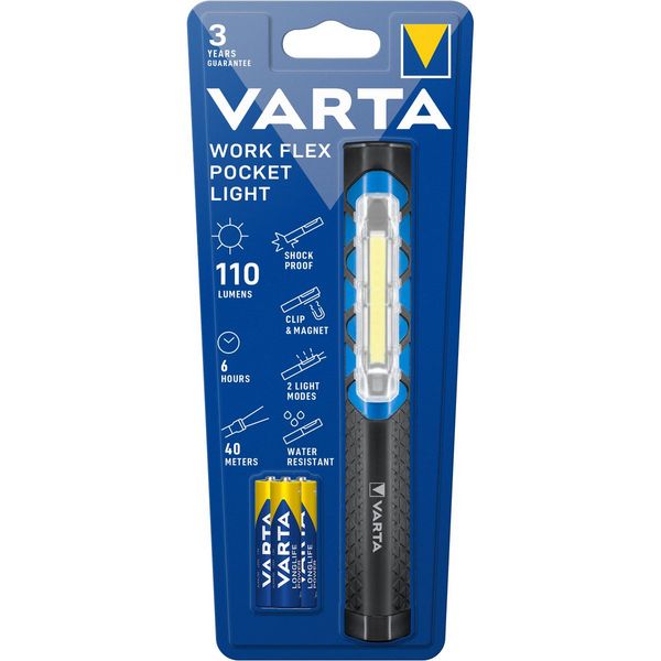 Varta 17647101421 Work Flex Pocket Light Penlight batteriebetrieben LED 230mm Grau, Blau