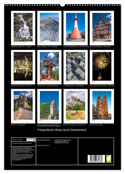 Produktbild: Fotografische Reise durch Deutschland (hochwertiger Premium Wandkalender 2026 DIN A2 hoch), Kunstdruck in Hochglanz