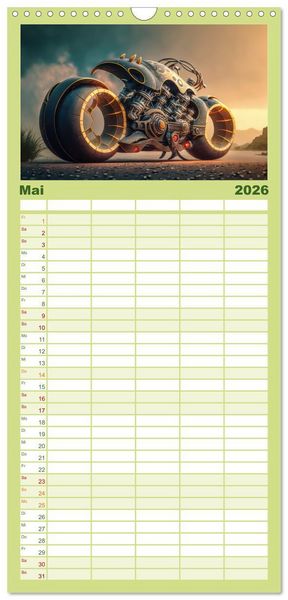 Produktbild: Familienplaner 2026 - Bizzare Motorr&auml;der mit 5 Spalten (Wandkalender, 21 x 45 cm) CALVENDO