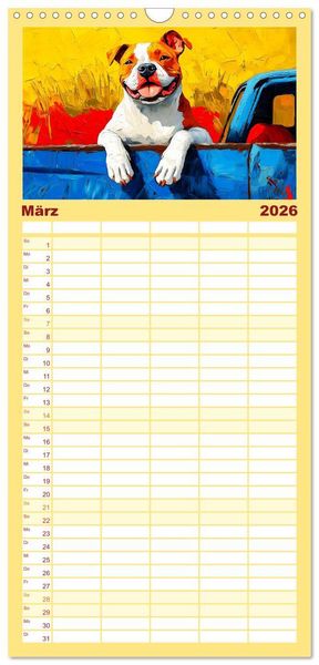 Produktbild: Familienplaner 2026 - Pit Bulls und Familie. Bunte Bull Breed Sch&ouml;nheiten mit 5 Spalten (Wandkalender, 21 x 45 cm) CALVENDO