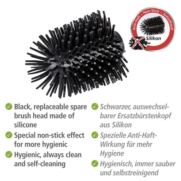 Produktbild: Ersatzb&uuml;rste WC-Garnitur 4er, schwarz, Silikon, &Oslash;7,5x9,3 cm, anti-haft wirkung f&uuml;r leichtes reinigen